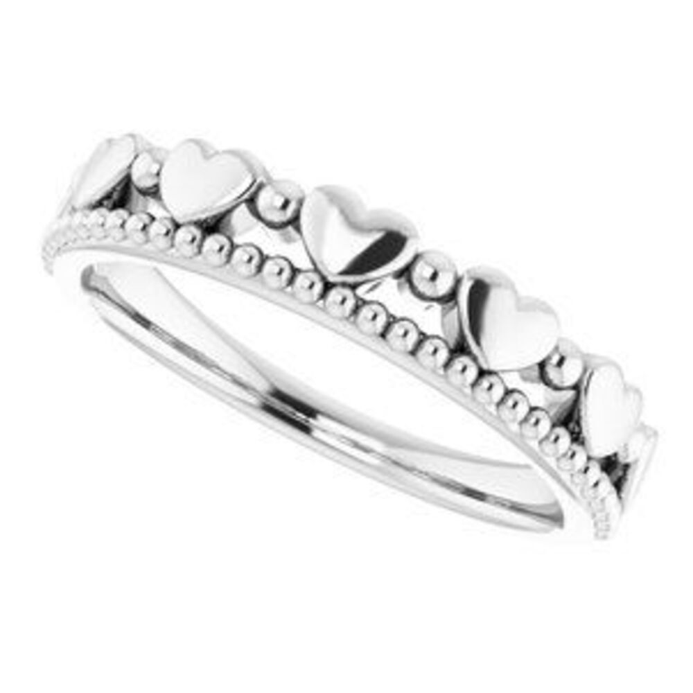 Sterling Silver Stackable Beaded Heart Ring - image 5